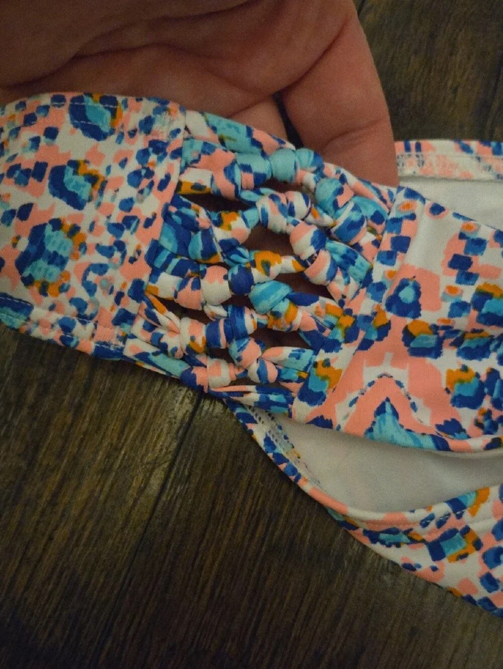 High-Neck Printed Bikini Set in Blue & Pink